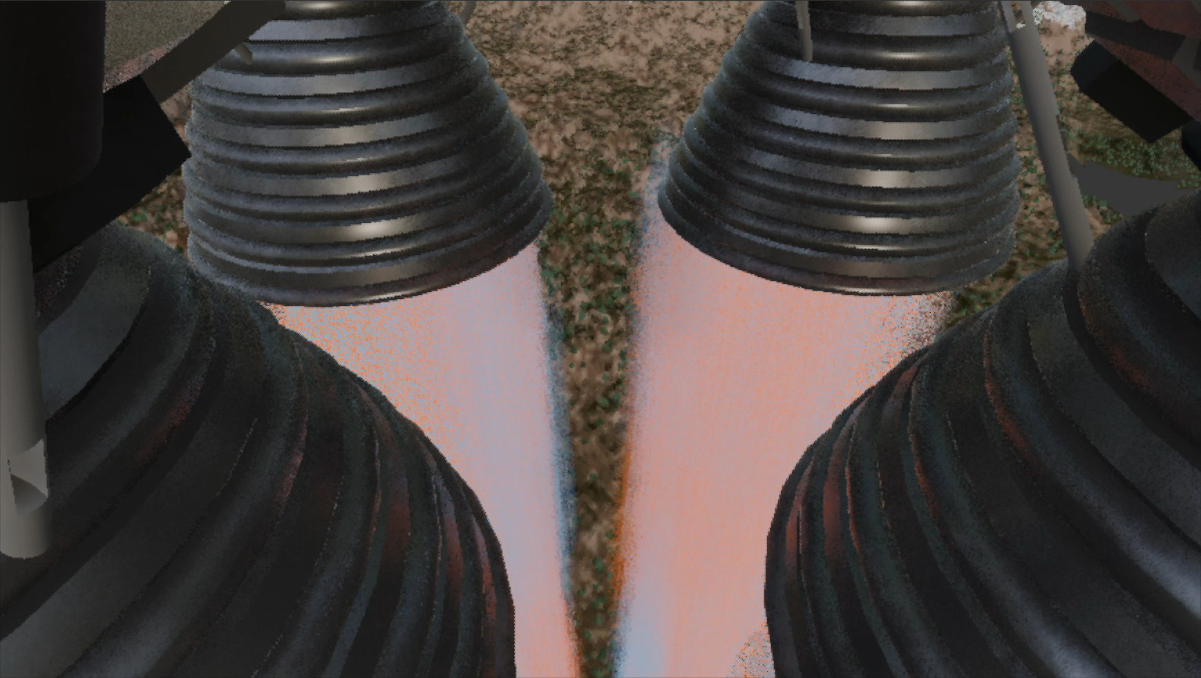 Rocket engine nozzles with particle-based fire and exhaust effects